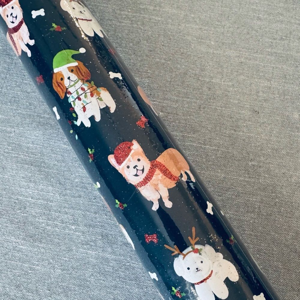 Christmas Dogs Blue Holiday Lady Jayne Glitter Gift Wrap Wrapping Paper